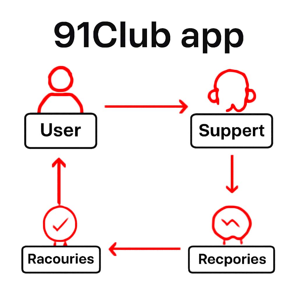 A diagram explaining the support process for the 91Club app.