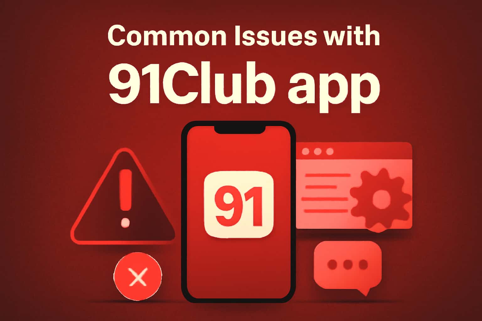 Informational scene showcasing common issues with the 91Club app.