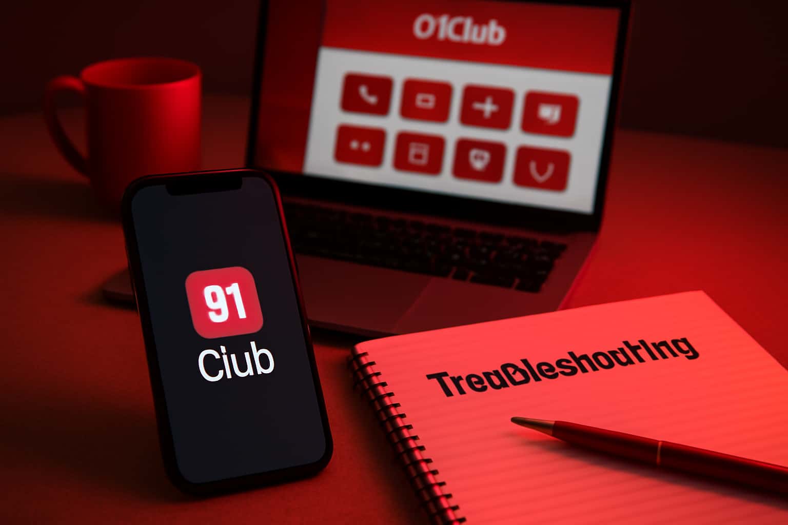 A visual representation of troubleshooting concepts for the 91Club app.